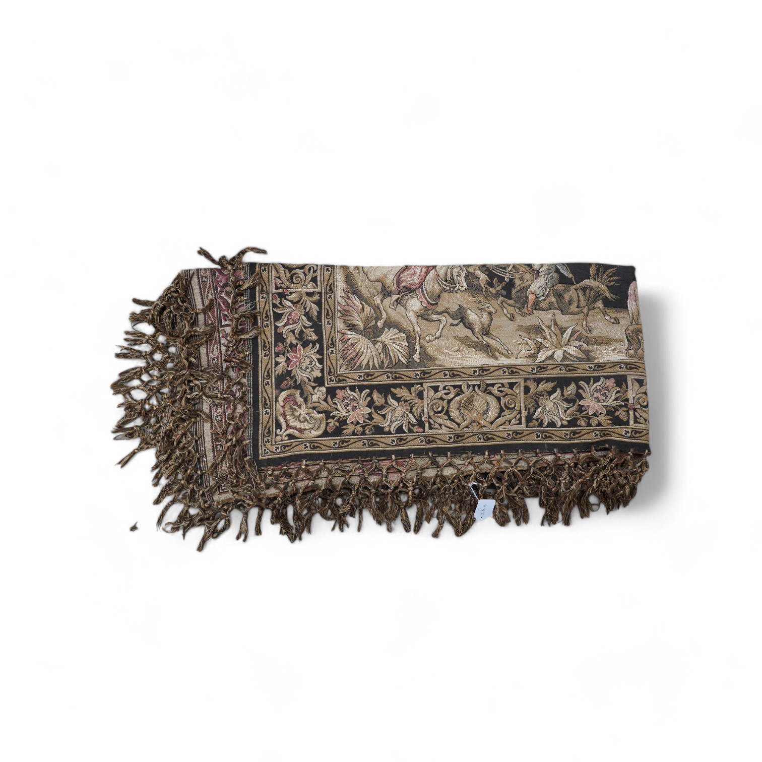 A Belgian Arabic style machine made throw depicting a hunting scene. Condition - fair to good